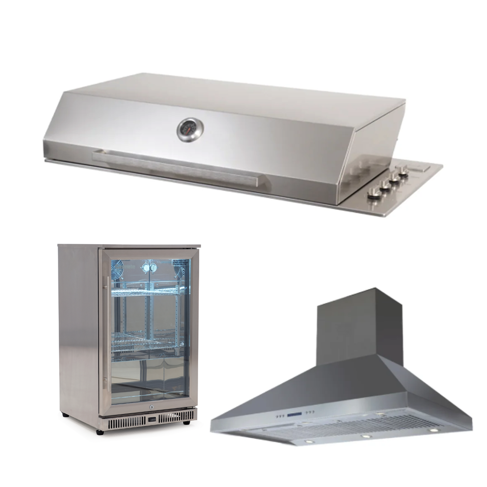 Bundle Artusi Stainless Steel Roasting Hood & Gasmate Single Door Bar Fridge 108L with Gasmate 120cm Rangehood