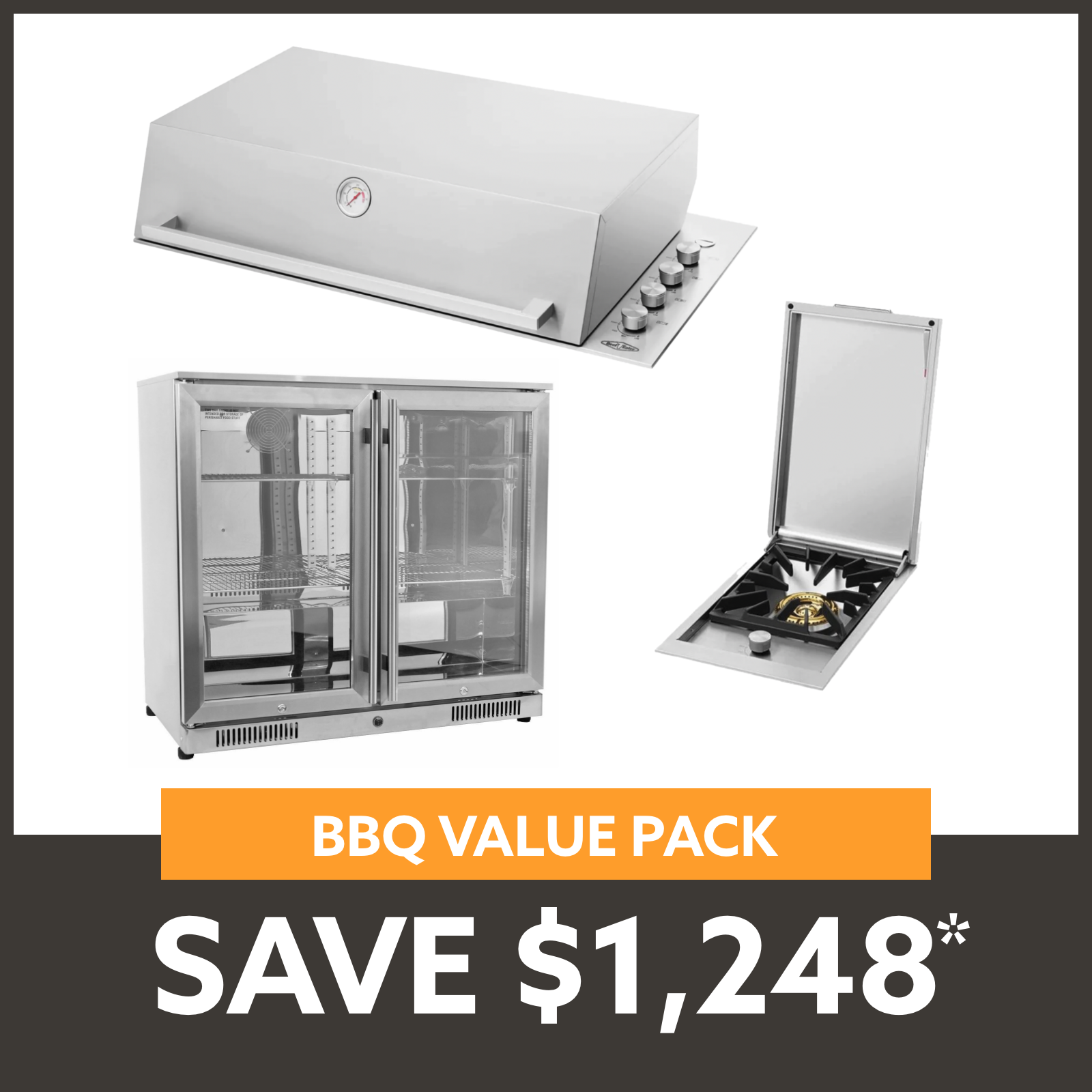 Bundle BeefEater Signature Proline BBQ with Hood & Quadburner & Gasmate 2 Door 228L Bar Fridge